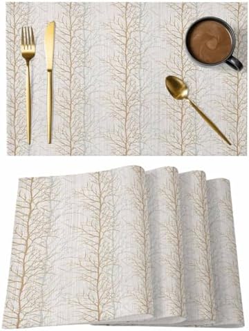 Placemats Set of 8, Brown Botanical Woven Placemat, Linen Place Mats