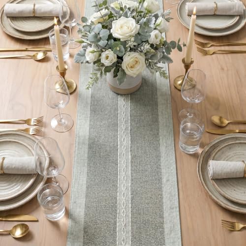 Artoid Mode Grey Braided Striped Rustic Chenille Table Runner