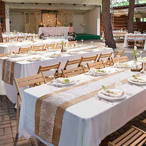 Chumia 12 Pcs 12 x 108 Inch Wedding Burlap Table Runners with White