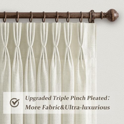 Cream Triple Pinch Pleated Living Room Semi Sheer Curtains 96 Inch 2