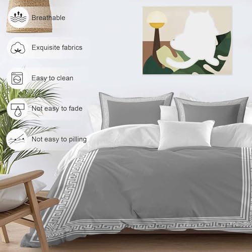 Grey Geometric Duvet Cover Set, Bohemia Tribal Farm Tribal Patterned
