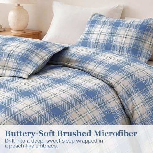 JOLLYVOGUE Plaid Duvet Cover King Size, 3 Pcs Duvet Cover Set