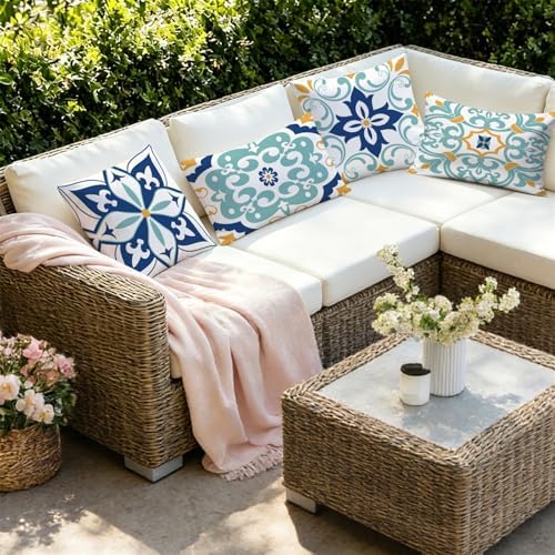 Outdoor Waterproof Throw Pillow Covers 12x20 Set of 4 Floral Boho