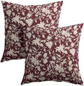 Wine Red Floral Block Print Throw Pillow Covers 18x18 Inch Set of 2