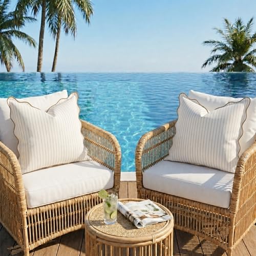 DEZENE 18x18 Beige Tan Outdoor Pillow Covers Pack of 2, Striped