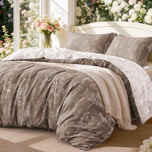Love's cabin Floral Comforter Set Cute Bedding King Reversible Light