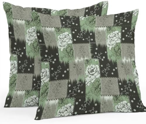 Olive Green Florals Outdoor Pillow Covers 18"x18" Set of 2,Waterproof