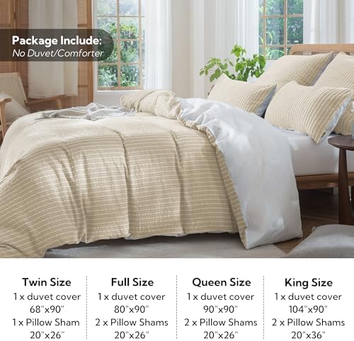 MILDLY Khaki Textured Duvet Cover Set 3pcs Dual Zipper King