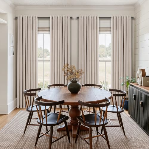 Jowels Oatmeal Linen Grommet Curtains 84 Inch Long 2 Panels for Living