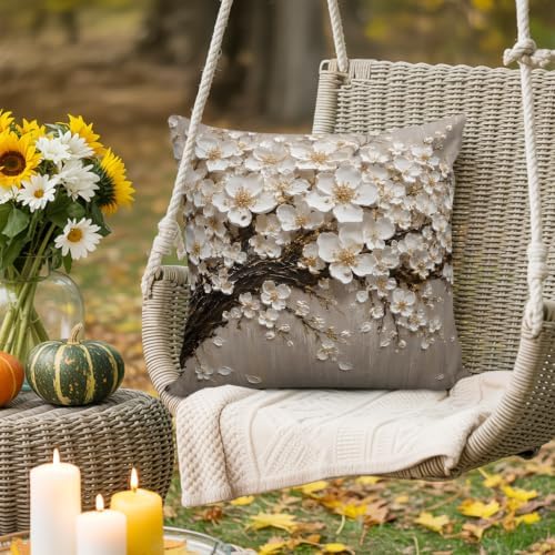 Outdoor Pillow Covers 18 x 18 Inches, White Floral Tree Waterproof