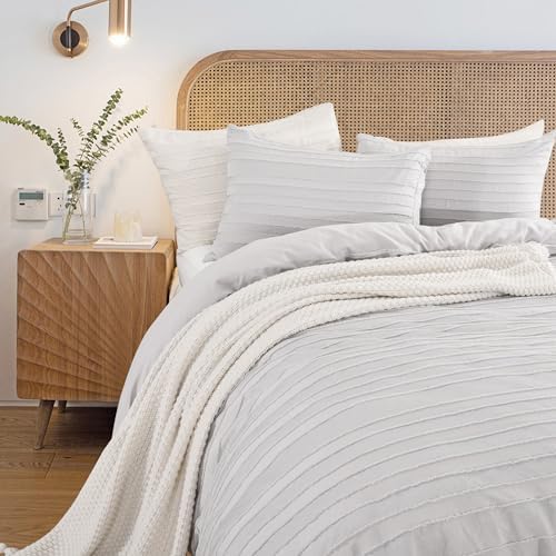 NEXHOME PRO Duvet Cover King,Light Grey 3 Pieces Boho Tufted Duvet