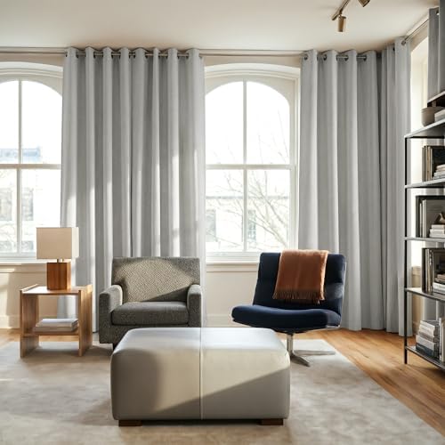 NICETOWN Faux Linen Light Grey Blackout Curtains for Bedroom 63 Inch