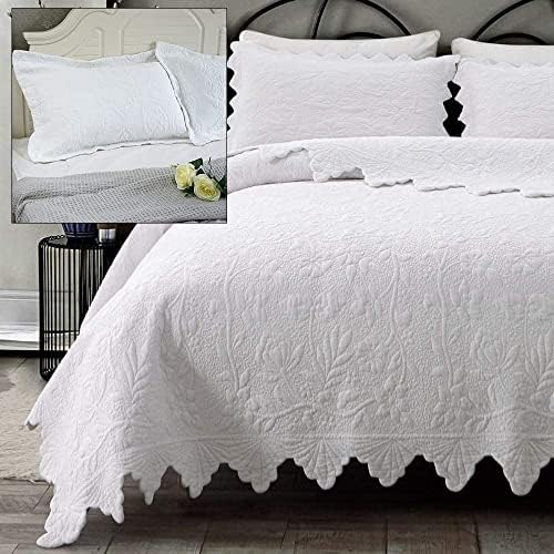 Brandream White Vintage Quilt Bedding Set Queen Size Quilt Set