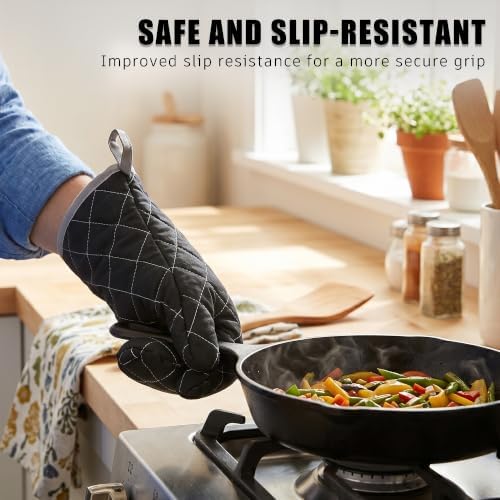 ARCLIBER Black 15" 425°F Terry Oven Mitts Quilted Heat Resistant