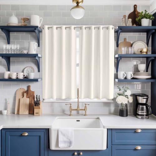 Cream Window Curtains 84 Inch Length 2 Panels Set, Solid Color