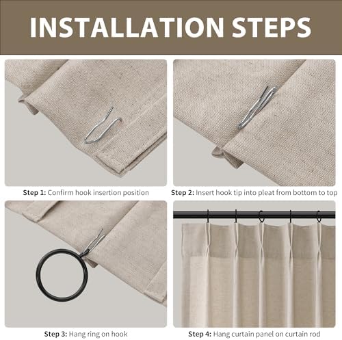 Oatmeal Beige Pinch Pleated Linen Curtains 84 Inch Length 2 Panels Set
