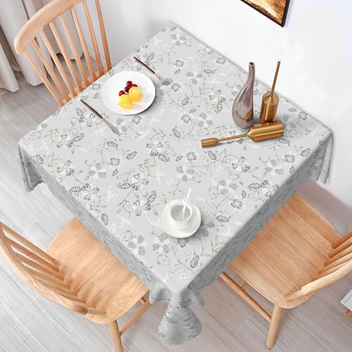 Vintage Gray Floral Tablecloth Square 70 Inch Watercolor Retro Flower