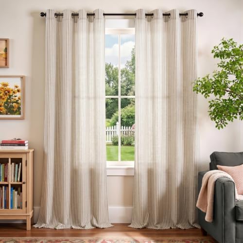 Vangao Linen Curtains for Living Room, Taupe Grey Curtains 96L, 2