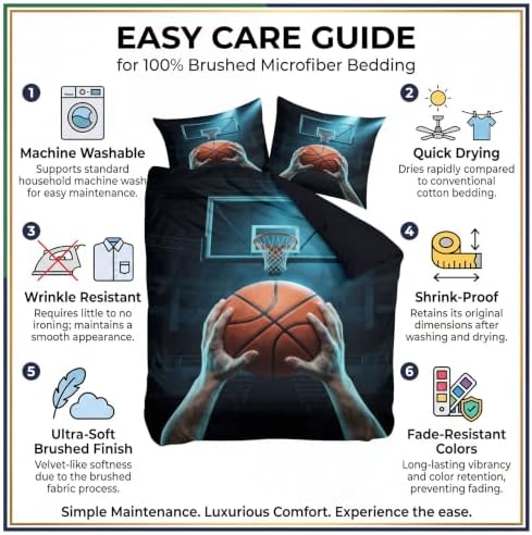 King Duvet Cover Set Soft Microfiber Sports Basketball