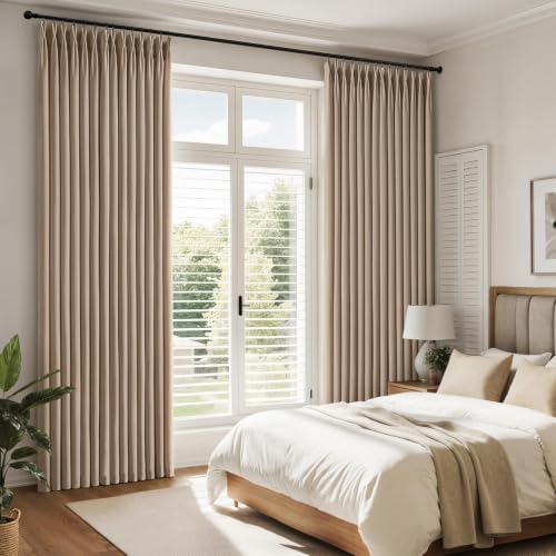 Burlywood Brown Pinch Pleated Linen Curtains 96 Inches Long 2 Panels