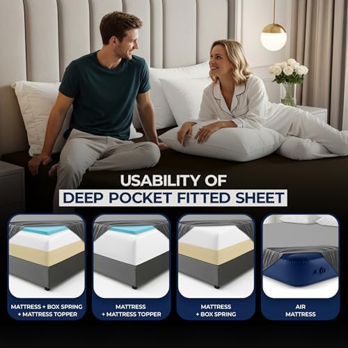 Extra Deep Pocket Queen Fitted Sheet, Fits 16-21 Inch Mattress, Brown