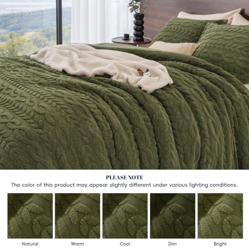 PHF Fluffy Sherpa Fleece Queen Comforter Set, 3 Pieces Warm Fuzzy Soft