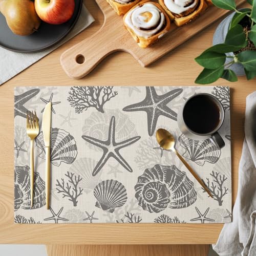 Placemats Set of 8, Grey Coastal Summer Woven Placemat, Linen Place