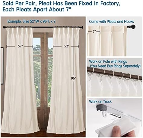 LETAU Pinch Pleated Room Darkening Velvet Curtains 84 inches Long