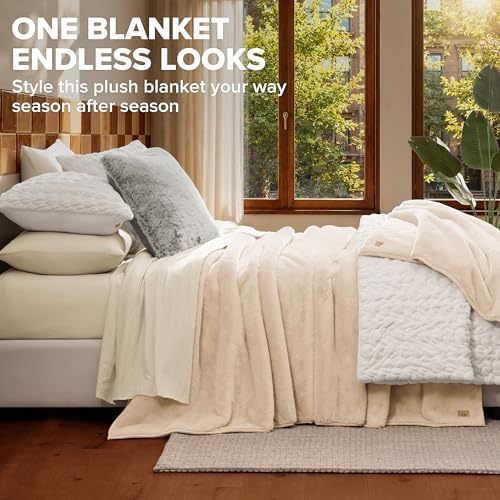 UGG Marcella King Faux Fur Bed Blanket, 110" x 92", Beige (Light Sand)