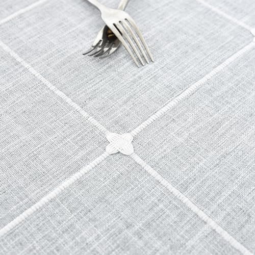 NEWISHER Farmhouse Embroidered Plaid Tablecloth Square 70 x 70 Inch