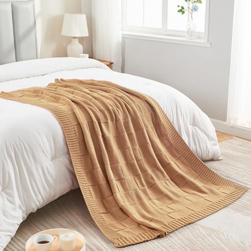 CozeCube Beige Knitted Checkered Throw Blanket 60"X80"