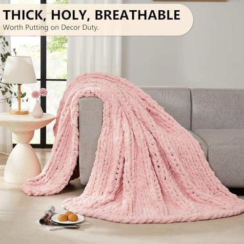 L'AGRATY Chunky Knit Throw Blanket for Couch, 50'' x 60'' Knit Throw