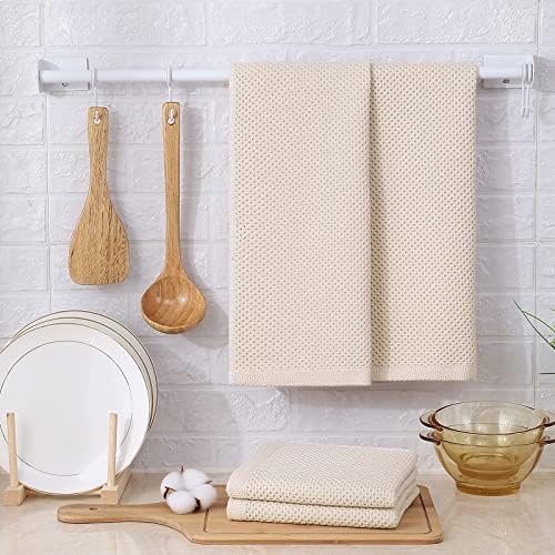 Kitinjoy 100% Cotton Waffle 6-Pack Kitchen Towels, 13" x 28", Beige