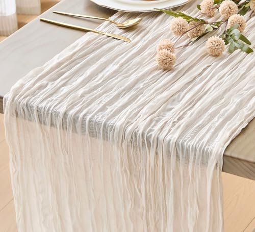 YATOJUZI Ivory Cheesecloth Table Runner Seasonal Neutral Ivory Gauze