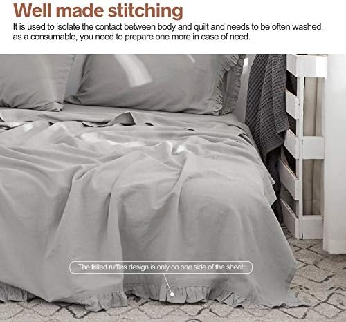 BISELINA Linen Sheet French Flax Flat Sheet with Pleated Ruffles 55%