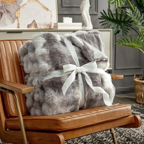 Cozy Bliss Faux Fur Throw Blanket for Couch, Fuzzy Soft Plush Thick