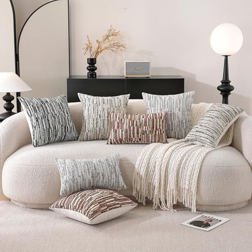 Striped Throw Pillow Covers 18x18 Set of 2 Black Textured Boucle Chic