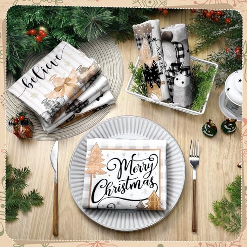 FuWeave 6 Pcs Neutral Christmas Kitchen Towels Farmhouse Winter Dish