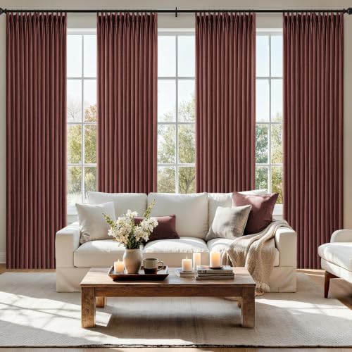 MIULEE Pinch Pleated Linen Curtains 40x96 Inch Chestnut Brown 4 Panels