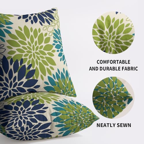 Navy Blue Lime Green Teal Pillow Covers 22x22 Inch Set of 2, Modern