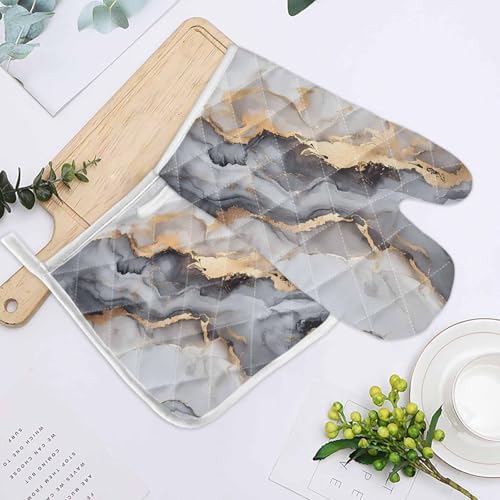 Quilted Cotton Terry Cloth Oven Mitt, Pot Holder Abstract Marble Grey