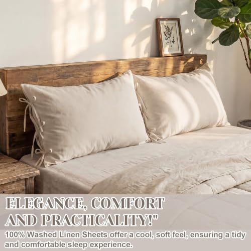 Batiyeer 2 Pcs 100% Linen Pillowcase Queen Size 20x30 Beige Soft