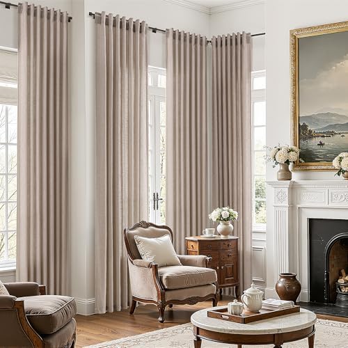 BOODII Linen Curtains 84 Inch Long for Living Room Oatmeal 2 Panels