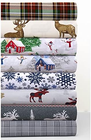 Tribeca Living King Deep Pocket Flannel Sheet Set, Snowflakes Multi