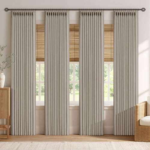 MIULEE 4 Panels Set Pinch Pleated Linen Curtains 96 Inch Burlywood