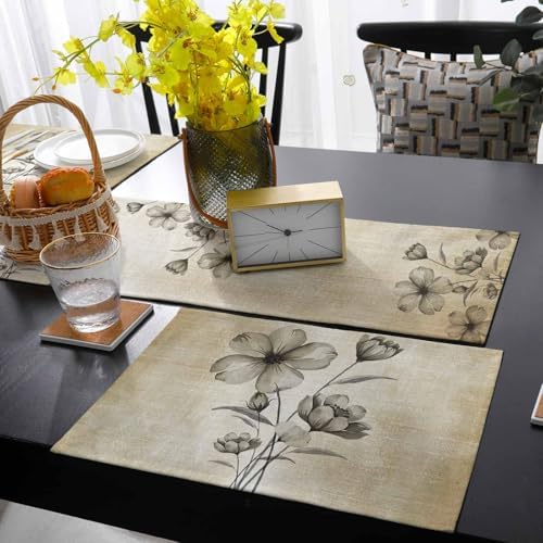 Vintage Beige Flowers Gradient Table Runner and Placemats Set of 6