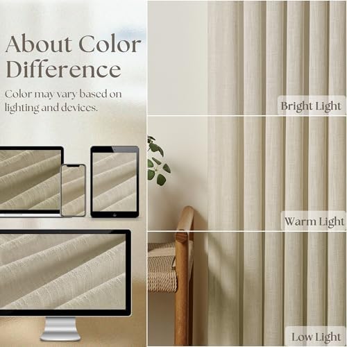 TWODRAPES Beige Pinch Pleated Linen Curtains 120 Inches Long 2 Panels