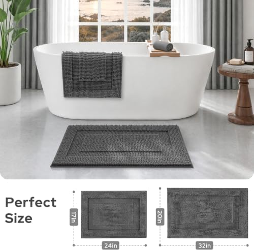 HOMEIDEAS Grey Bathroom Rugs Sets 2 Piece 17" x 24" + 20" x 32"
