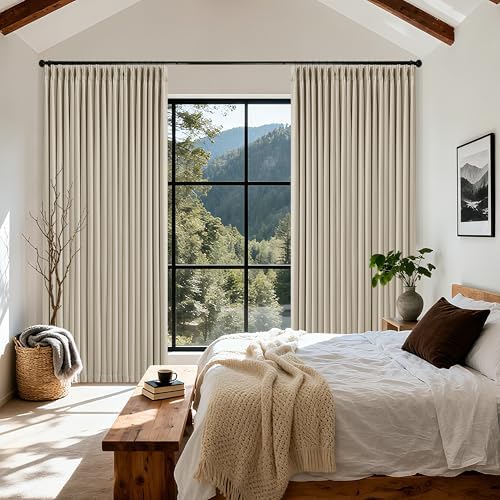 Extra Wide Oatmeal Beige Blackout Sliding Glass Door 108 Inch Curtains