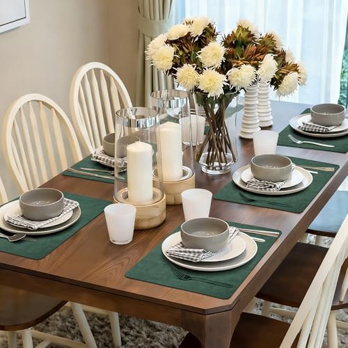Maxpearl Faux Leather Placemats Set of 6, Easy to Clean, Dark Green